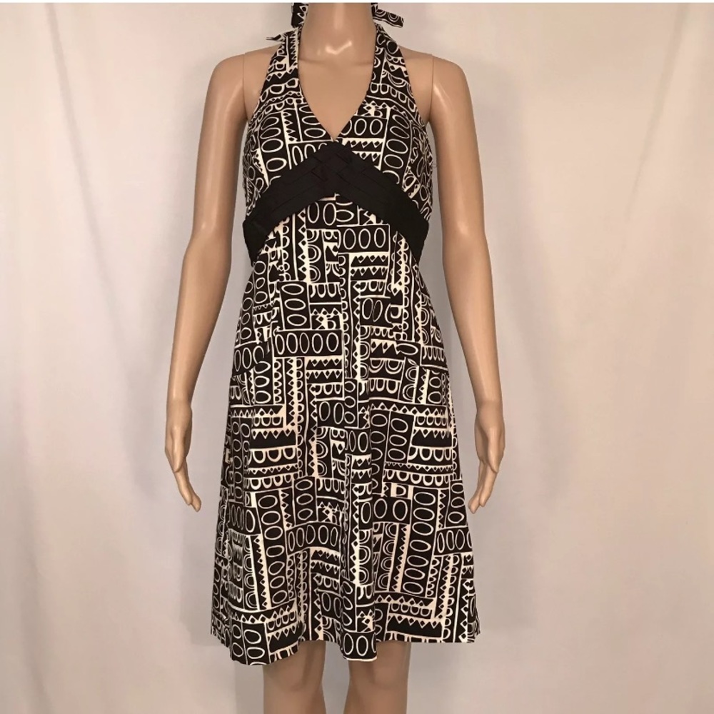 Jones New York Black White Geometric Halter Dress
